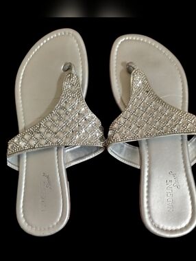 Madeline Stuart Silver Jeweled Toe-Loop Sandals